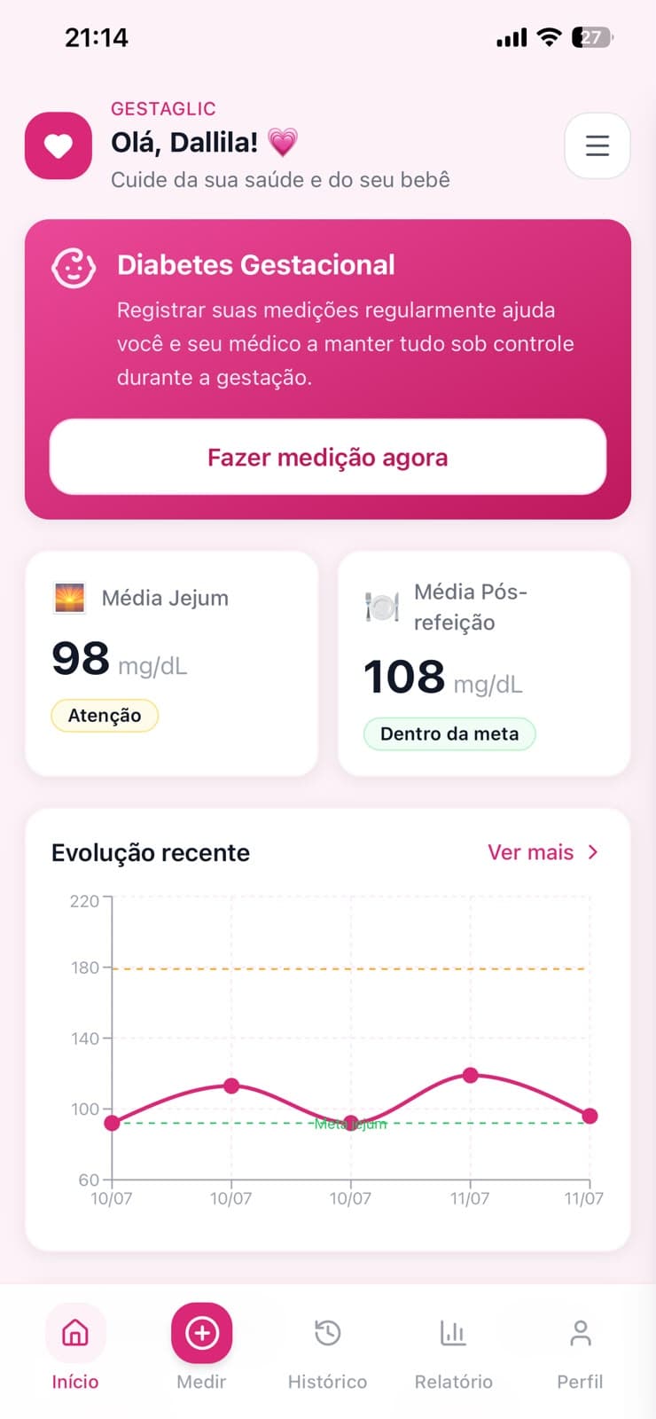 App GestaGlic — tela inicial